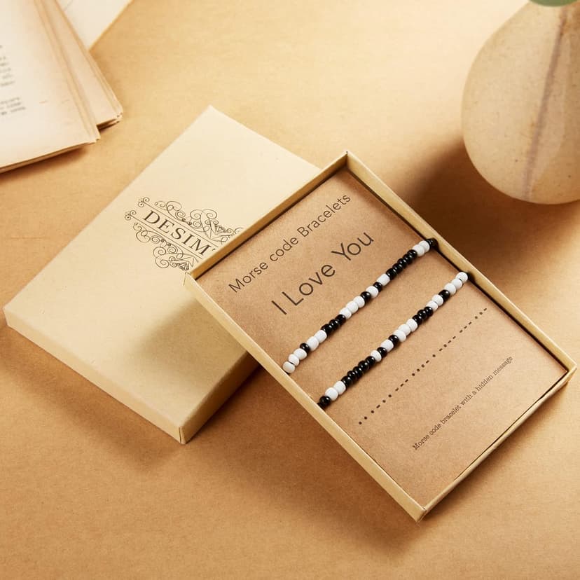 Desimtion Couples Bracelets I Love You Morse Code Matching Bracelets for Couples Gifts for Him and Her, Long Distance Relationship Gifts for Boyfriend and Girlfriend