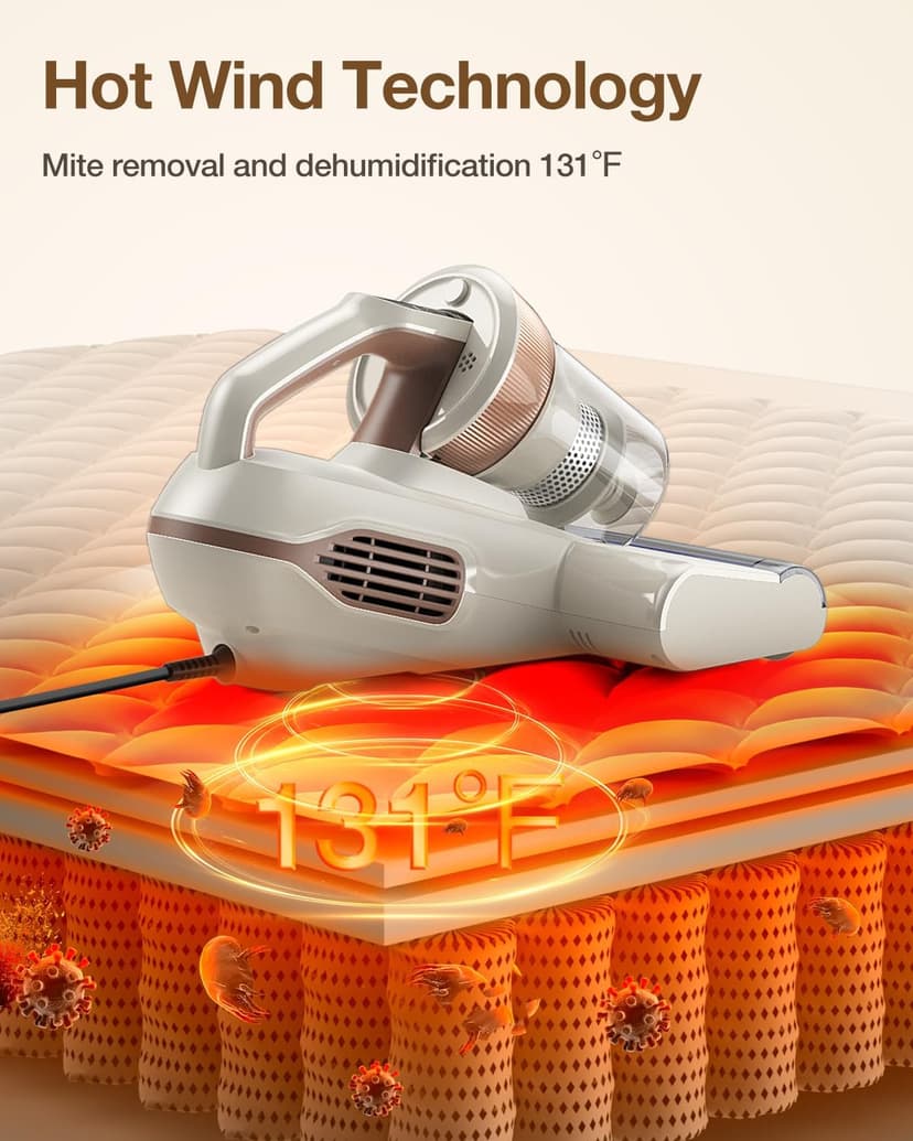 Jimmy Mattress Vacuum Cleaner, Bed Vacuum with UV & Ultrasound, High Heating, Smart Dust Sensor, 15Kpa Powerful Suction, Lightweight, Deep Clean Dust and Pet Hair in One Go(BX6 Lite, Corded)