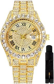 HUNRUY Hip Hop Watches for Men Iced-Out Bling Diamond Luxury Quartz Watches with Date