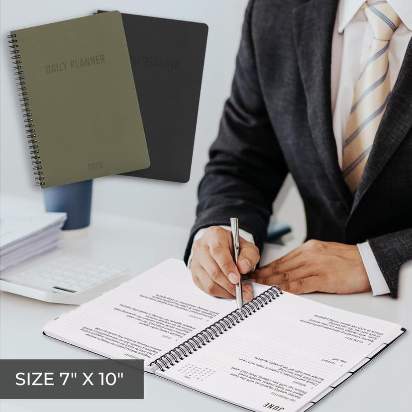 Durable 2026 Daily Planner - 7" x 10" Daily Planner with Weekly & Monthly Spreads for Easy Planning - Perfect Calendar Book for Women or Men To Organize All Appointments, Tasks and Boost Productivity