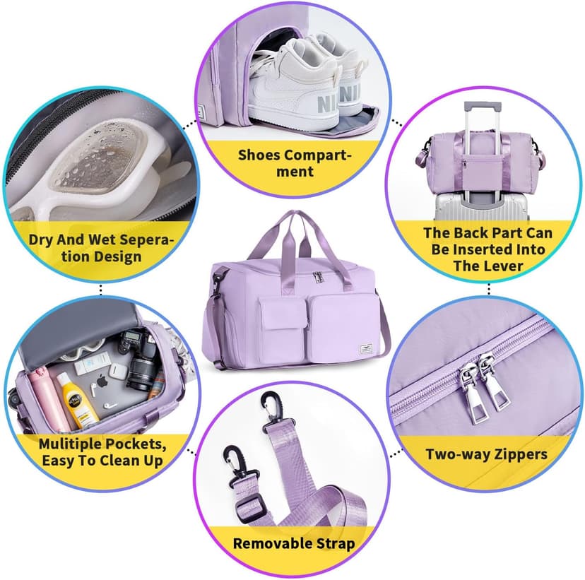 FIORETTO Women's Gym Duffle Bag with Shoes Compartment, 37L Capacity, Ideal for Travel, Gym, Sports, Duffel, Weekender