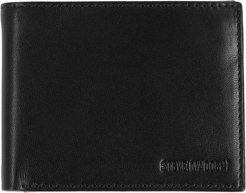 Steve Madden Men's Slim Leather Wallet with Extra Capacity Attached Flip Pockets