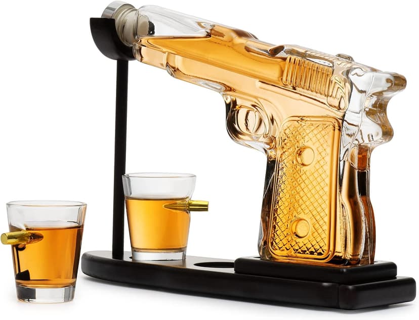 Gifts for Men Dad, 10.1 Oz Whiskey Gun Decanter Set + 2 Bullet Glasses - Unique Birthday Pistol Gift Ideas Daughter Son, Personalized Liquor Dispenser - Scotch Bourbon Vodka, Him, Brother Husband