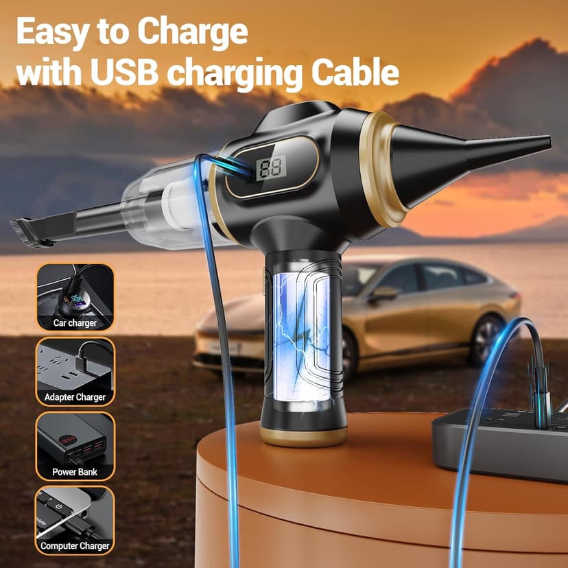 Scstartx Portable Car Vacuum Cordless Mini Handheld Vacuums Cleaner Rechargeable with LCD Display and Multi-Nozzles, High Power Hand held Cleaners for Car, Home, Office, Sofa, Pet Hair,Keyboard