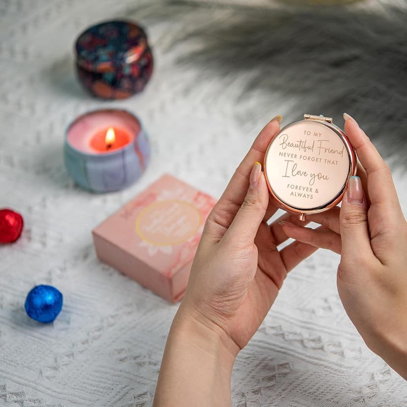 Best Friend Birthday Gifts for Friend | Sentimental Friend Gift Ideas for Women | Friendship Gifts for BFF, Bestfriend, Besties, Long Distance, Christmas | I Love You Friend | Rose Gold Compact Mirror
