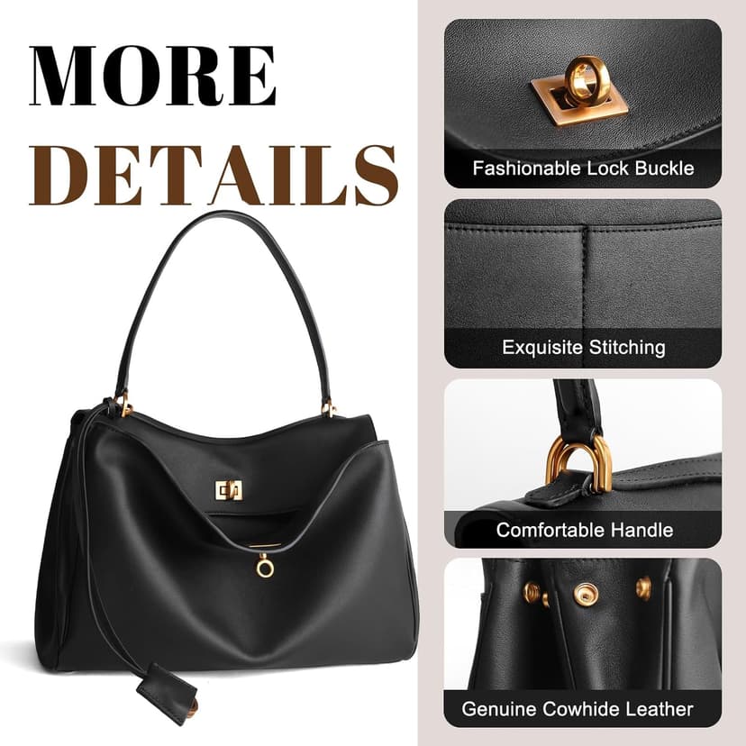 hedexe Genuine Leather Tote Bag for Women: Soft Cowhide Shoulder Handbags for Ladies - Satchel Purse for Travel Work(Large)