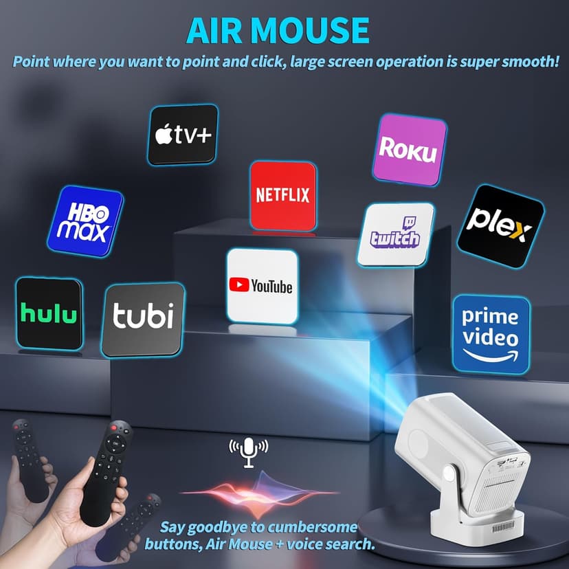 【Built-in Apps】Mini Projector 1080P with WiFi 6 and Bluetooth 5.4, 4K Full HD Projector Features Auto Focus & Keystone, Portable Projector Support 270° Rotatable, Compatible with Phone/HDMI/USB-White