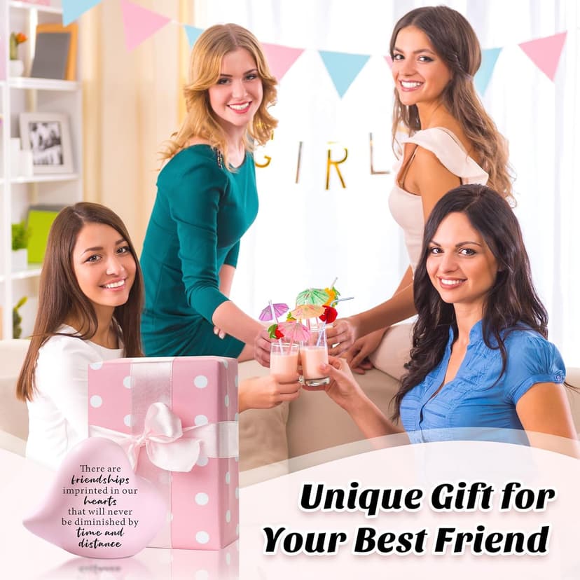 Friend Gifts for Women Birthday Unique - Friendships Imprinted in Our Hearts Never Be Diminished by Time and Distance- 4"x4" Ceramic Heart Decor, Gift for Friends Female Christmas