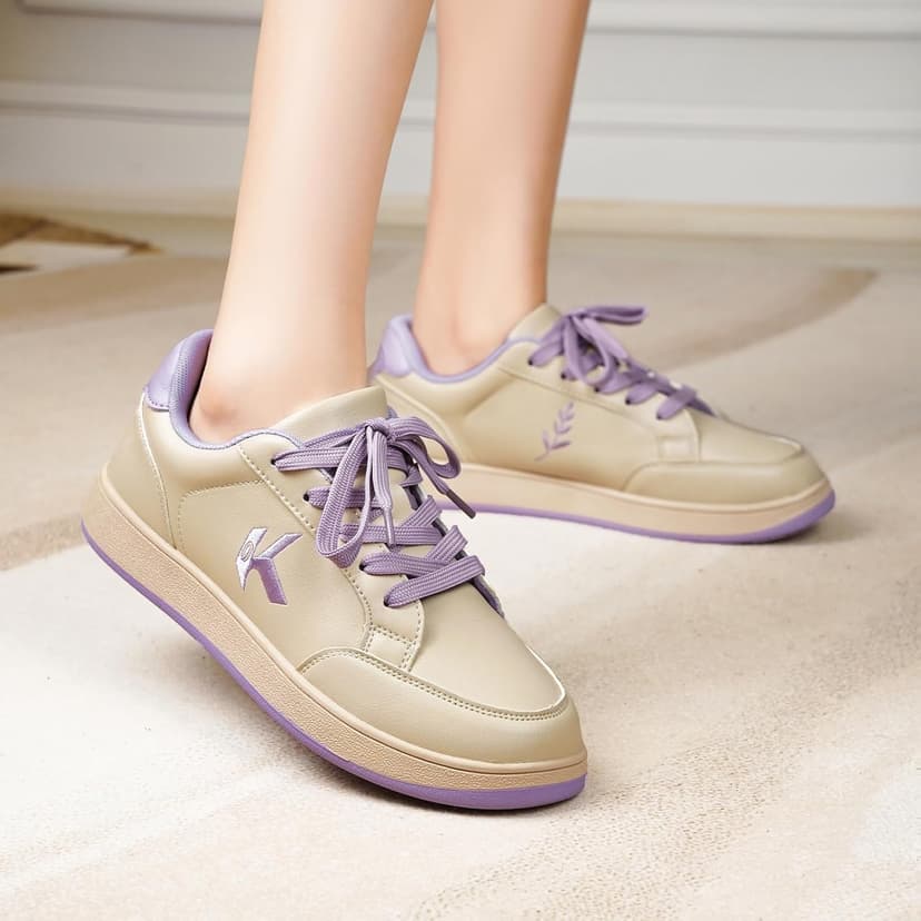 OKVOOT Women's Classic Fashion Sneakers Versatile Casual Walking Shoes Leather Comfort Skate Shoes Lightweight Non-Slip Flat Shoe Lace-up Minimalist Tennis Footwear