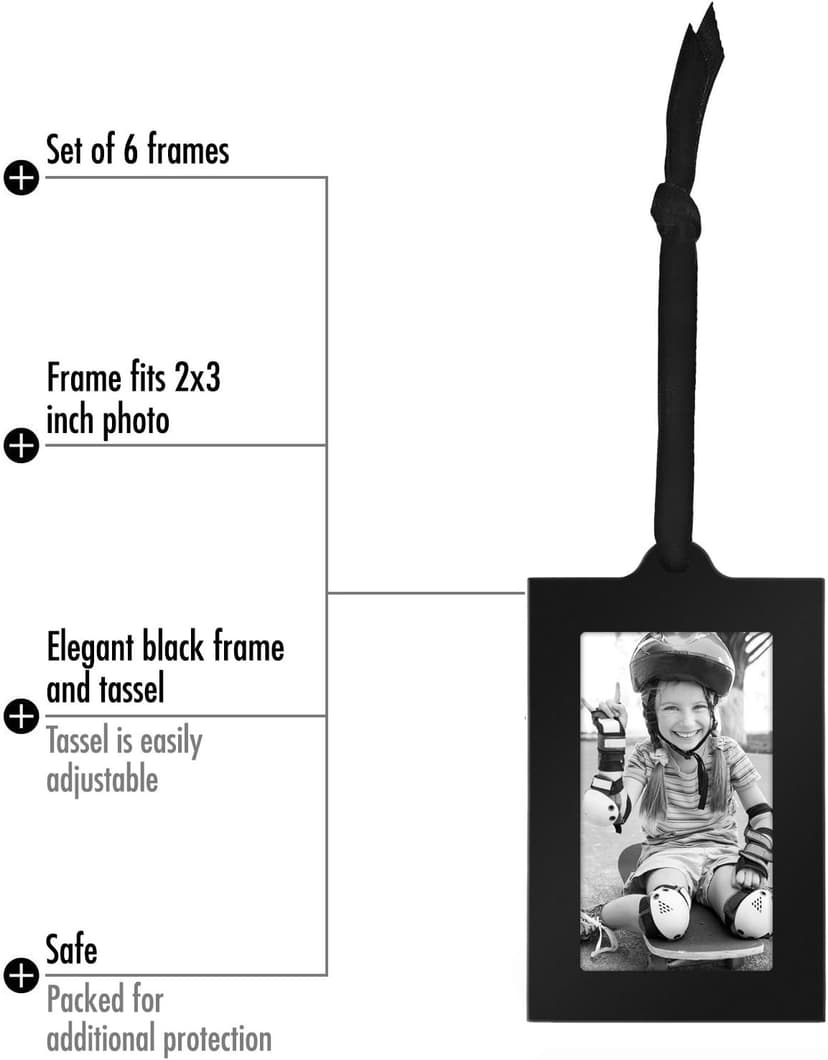Americanflat Family Tree Picture Frame - Includes 6 Hanging 2x3 Picture Frames - Adjustable Ribbon Tassels - Ideal as Mother’s Day Gifts, Birthday Gifts, or Christmas Decor - Black and Bronze