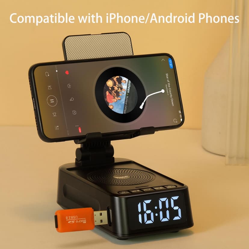 Gifts for Men Women, Phone Stand with Bluetooth Speaker&Clock, Birthday Gifts for Him, Phone Holder with Wireless Speaker, Ideal for Dad Mom Husband Boy, Cool Tech Gadget for Men