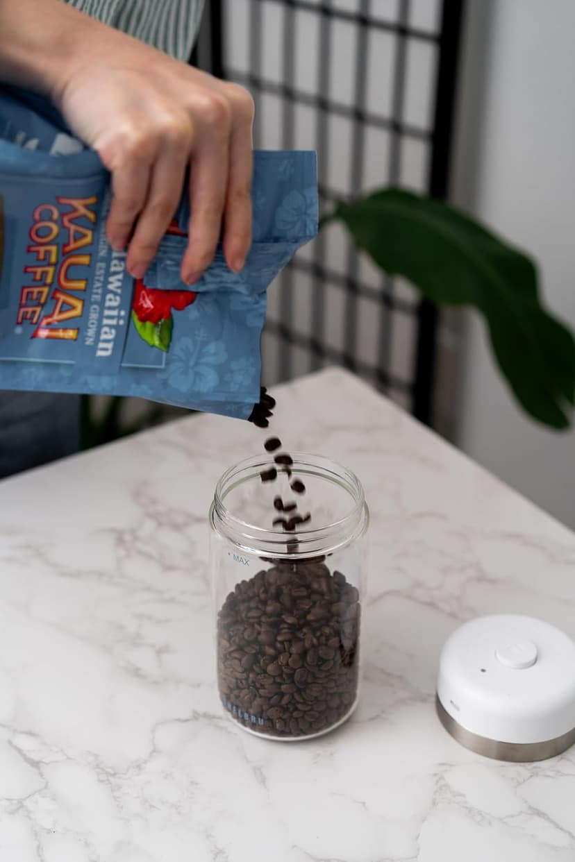 SHELBRU Smart Coffee Container & Food Storage w/Electric Vacuum Seal, Airtight Coffee Canister for Whole & Ground Bean Storage, Durable Borosilicate Glass Jar, Charging Cable Included, 10.5oz / 250g