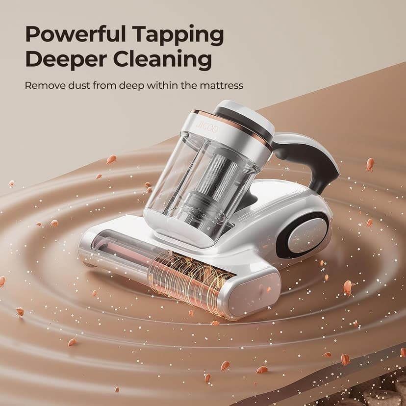 JIGOO Bed Vacuum Cleaner with Dust Sensor, Mattress Vacuum Cleaner with UV & Ultrasonic and High Heating, 13Kpa Suction 500W Powerful Double-Cup Handheld Vacuums (J300, Corded)