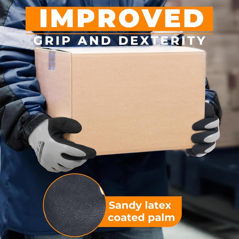 HANDLANDY 2 Pairs Waterproof Work Gloves for Cold Weather, Insulated Winter Freezer Work Gloves with Grip for Men & Women