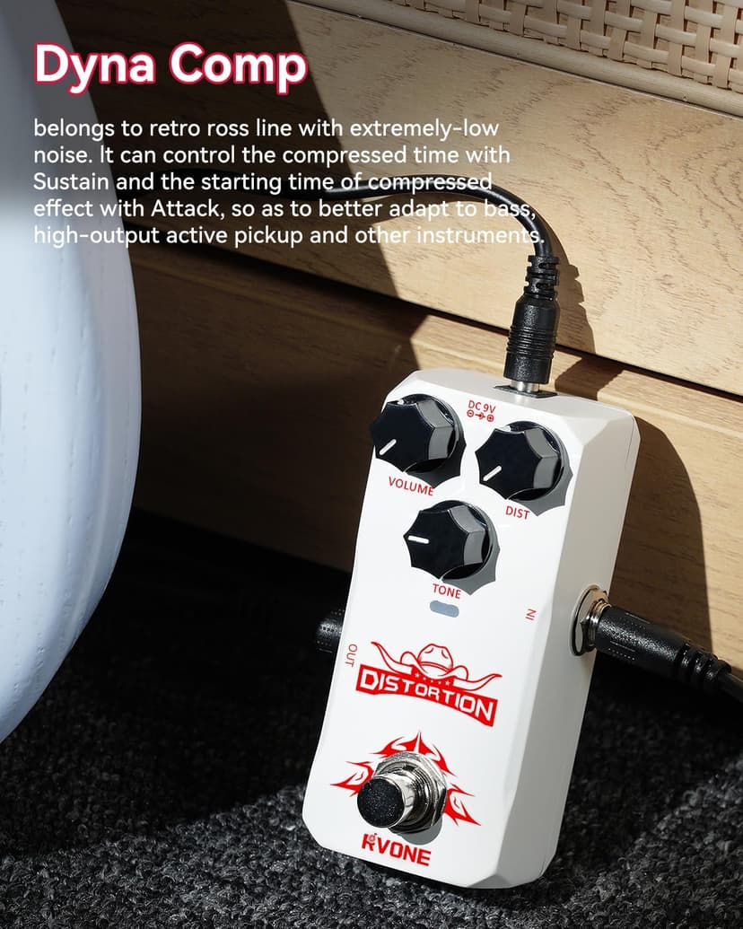 RVONE High Gain Distortion Pedal for Electric Guitar, Aluminum Guitar Pedal, Analog Guitar Effects Pedal for Compact Stage & Studio Pedal, True Bypass