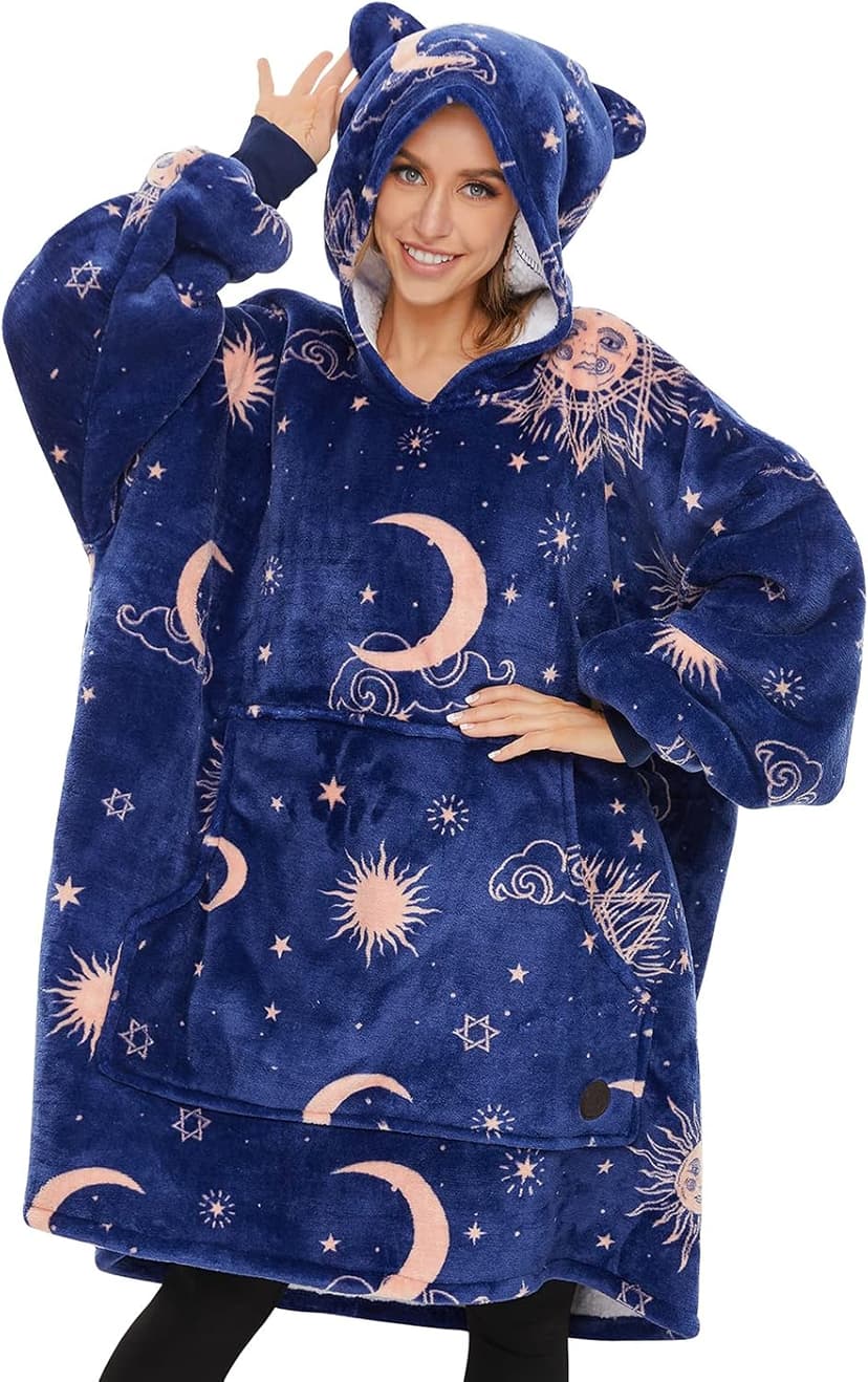THREE POODLE Wearable Blanket Hoodie for Women, Oversized Sherpa Sweatshirt Blanket for Adults Men, Cozy Hooded Blankets, Gifts for Teen Girls Women Mom Sister
