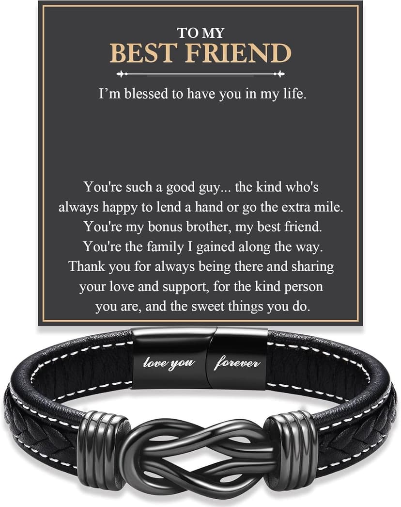 Love You Forever Leather Bracelet Gifts for Men Him Teen Boys, To My Brother Son Grandson Nephew Friend Dad Husband Christmas Birthday Valentines Fathers Day Graduation Back to School Gifts