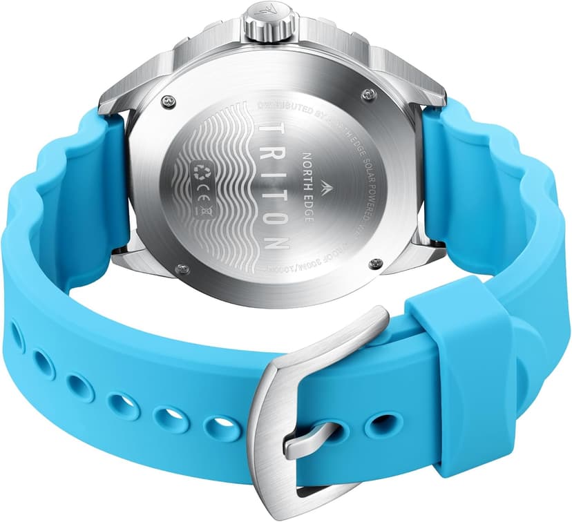 NORTH EDGE Solar Powered Dive Watch Women Men’s Watch, 1000FT/300M Water Resistance, Luminous Dial, Silicone Strap