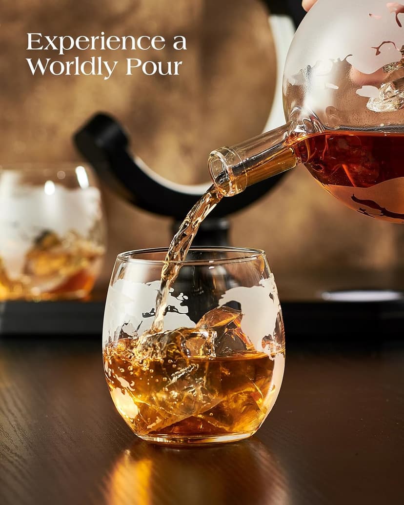Gifts for Men Dad Christmas, Kollea Globe Whiskey Decanter Set with Space Rocket Inside, 7 Colors Led Liquor Decanter, Cool Gifts for Husband Brother Whiskey Lover, for Birthday Anniversary Home Bar