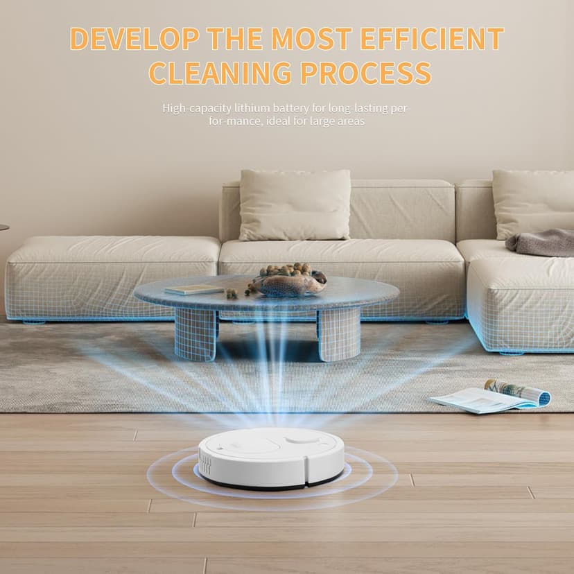 Robot Vacuum, Featuring a 3-in-1 Comprehensive Cleaning System That vacuums and mops, with 2000Pa Suction Power. This Ultra-Thin and Quiet Robot Vacuum and mop is Ideal for pet Hair
