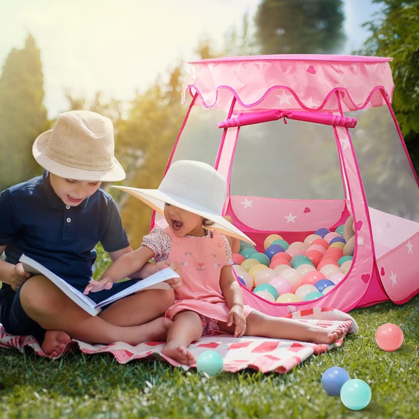 Pop Up Princess Tent with Star Light, Toys for 1 2 3 Year Old Girl Birthday Gift, Ball Pit for 12-18 Months Baby Girl Toys, Toddler Gift, Easy to Pop Up and Assemble(Pink)