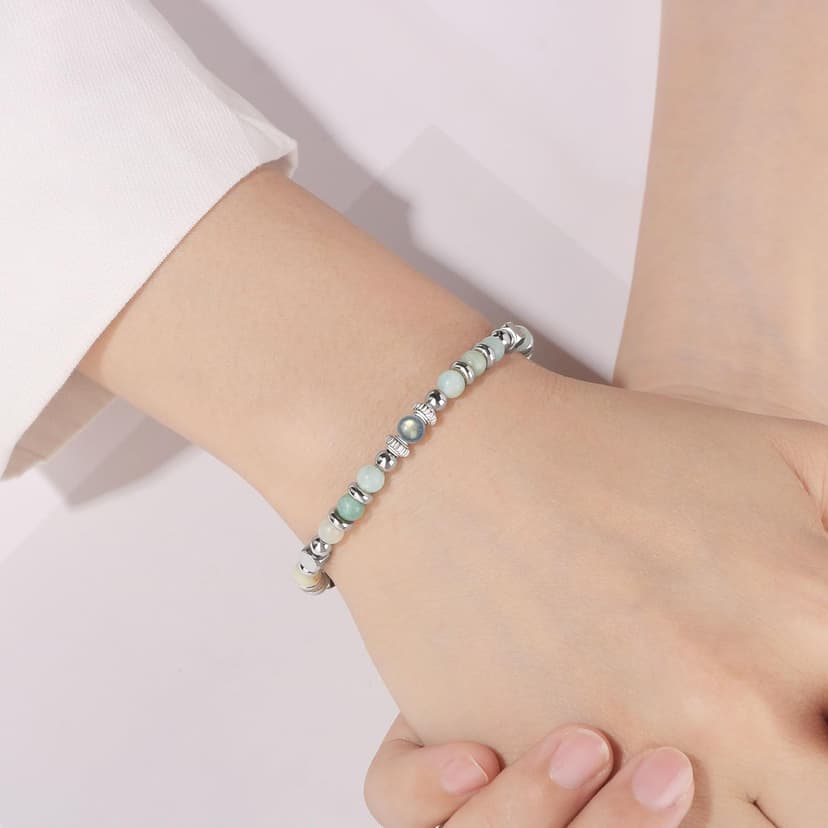 𝗚𝗶𝗳𝘁𝘀 𝗳𝗼𝗿 𝗪𝗼𝗺𝗲𝗻 𝗠𝗼𝗼𝗻𝘀𝘁𝗼𝗻𝗲 𝗕𝗿𝗮𝗰𝗲𝗹𝗲𝘁 Amazonite Colorful Imperial Jasper Stainless Steel Beads Bracelets, Graduation Mothers Day Christmas Birthday Gifts for Her Women