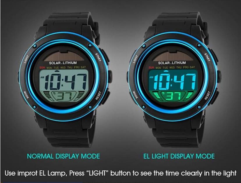MASTOP Solar Watch Neutral LED Digital Watch Military Waterproof Sports Watch Black