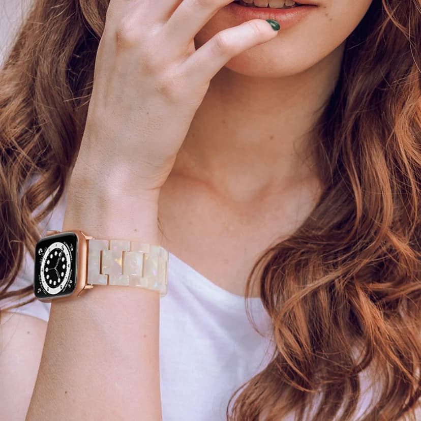 V-MORO Resin Band Compatible with Apple Watch Series 7/8/9/10/11 41/40/38/42mm, Women Fashion Strap for iWatch Series 6/5/4/3/2/1/SE, Lightweight Bracelet Wristband Replacement, Ivory White-Rose Gold
