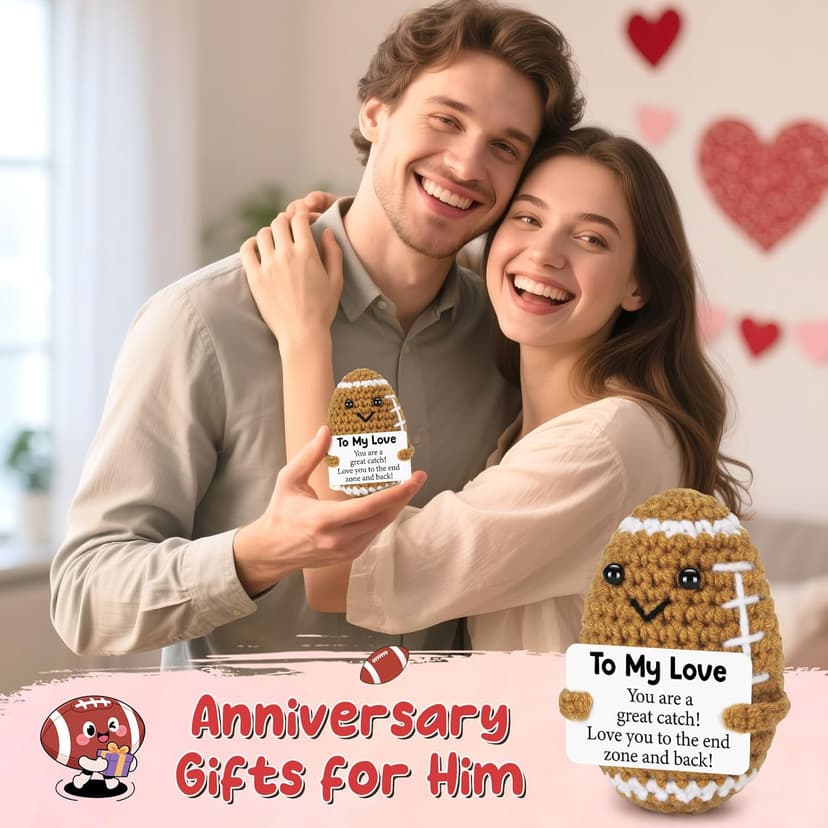 Birthday Gifts for Him Her Boyfriend Girlfriend, to My Love Handmade Emotional Crochet Football, Small Cute Anniversary Present for Him, Mini Romantic I Love You Gift for Husband Wife Couple