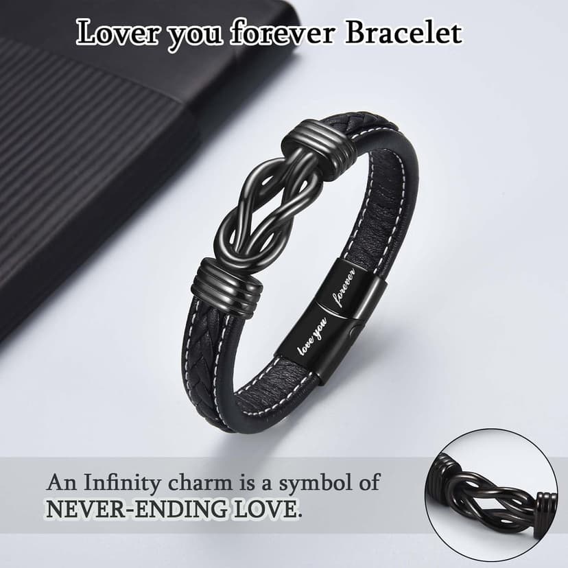Love You Forever Leather Bracelet Gifts for Men Him Teen Boys, To My Brother Son Grandson Nephew Friend Dad Husband Christmas Birthday Valentines Fathers Day Graduation Back to School Gifts
