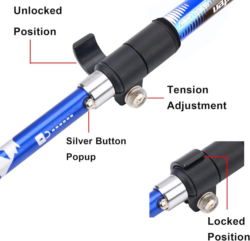 A ALAFEN Aluminum Collapsible Ultralight Travel Trekking Hiking Pole for Men and Women (Fits 5'3" - 6'2")