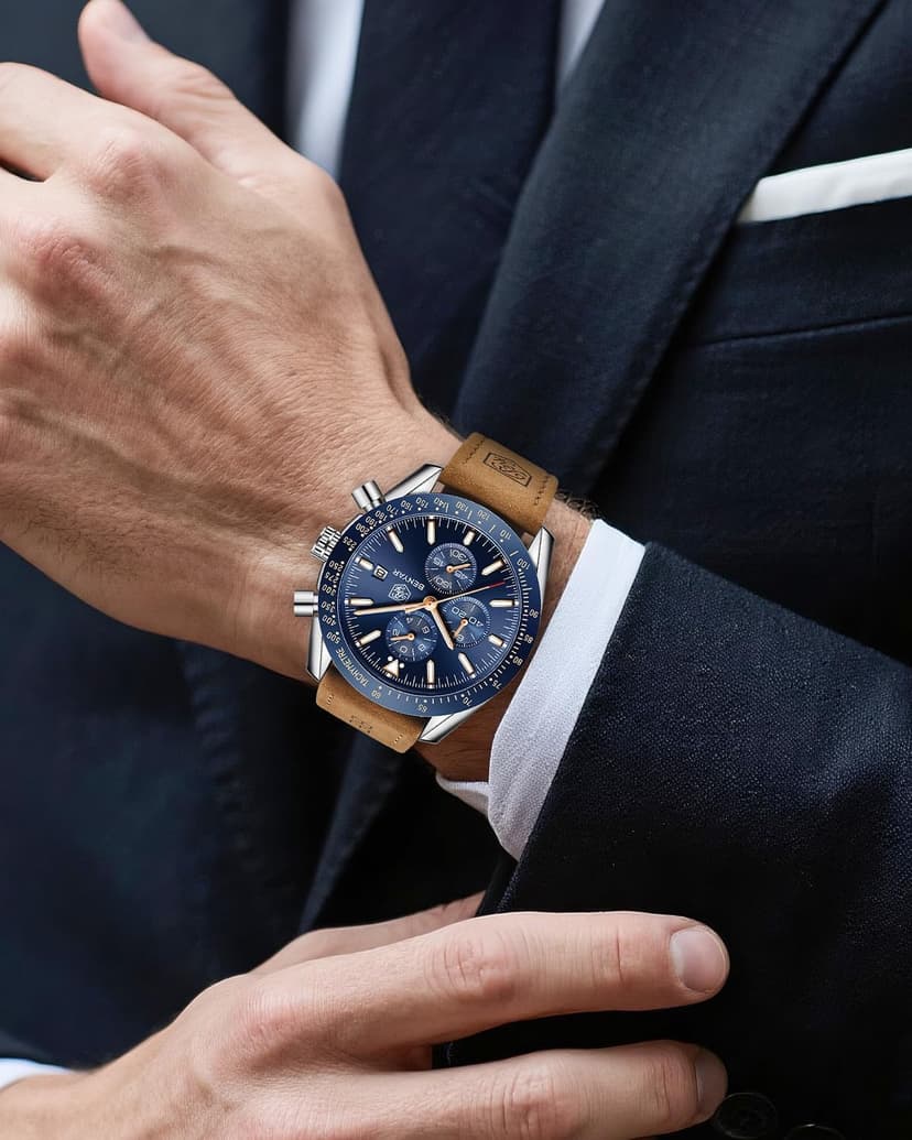 BENYAR BY BENYAR Watch for Men Analog Quartz Chronograph Waterproof Luminous Designer Mens Wrist Watches Business Work Sport Casual Dress Watch with Silicone Strap Elegant Gifts for Men