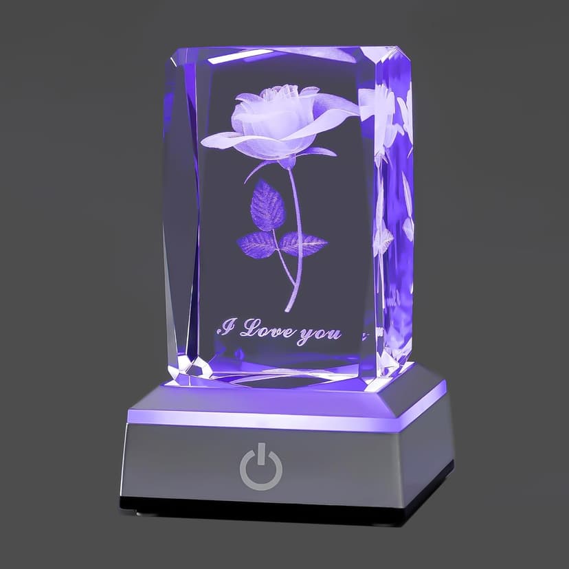 hochance 3D Rose Crystal Night Lamp with Adjustable LED Multicolor Lights for Girlfriend, Wife - Valentine's Day, Anniversary,Birthday Presents, Christmas Gifts for Her