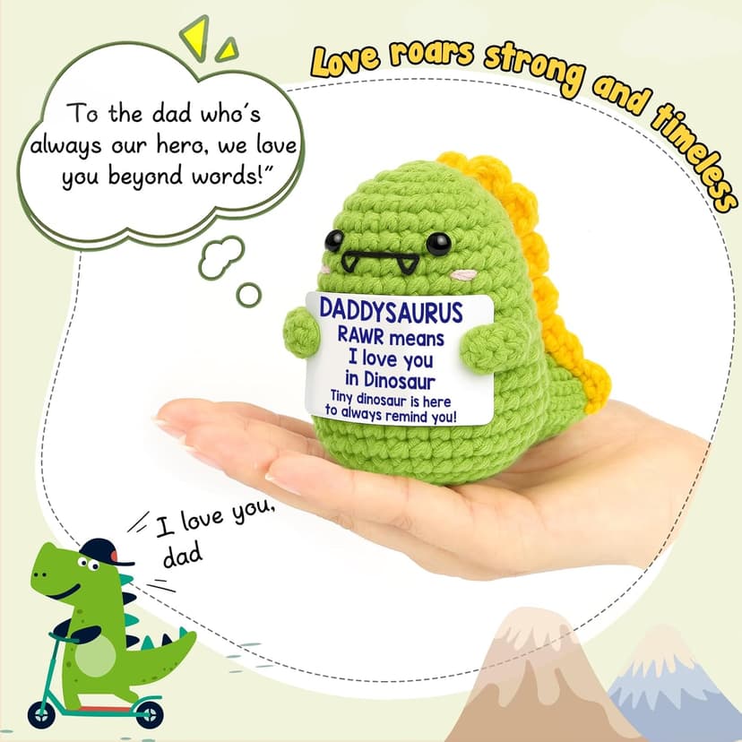OCCdesign Mini Christmas Birthday Gifts for Dad from Daughter Son RAWR I Love You Daddy Handmade Crochet Cute Small Dinosaur for Daddy Dad Bonus Step Father in Law New Father