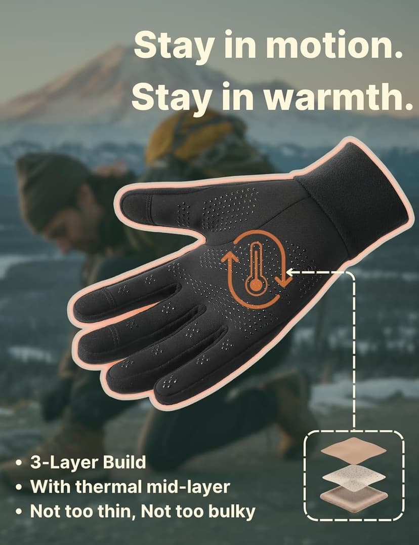 Aerynx Winter Gloves Women Men Cold Weather Touch Screen 3-Layers Liner Glove for Running, Cycling, Biking, Hiking, Driving