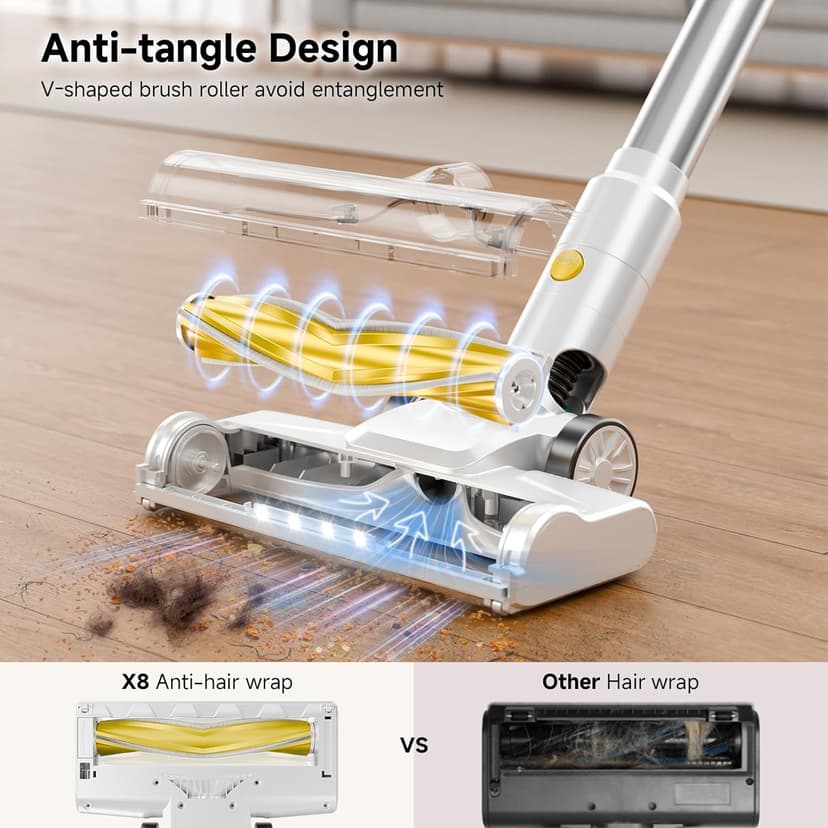 Cordless Vacuum Cleaner, 35Kpa Vacuum Cleaner for Home, 45Mins Stick Vacuum with LED Display, Anti-Tangle & Wall Mount Charging, 6 in 1 Lightweight Vacuum for Hard Floors, Carpet, Pet Hair (yellow)