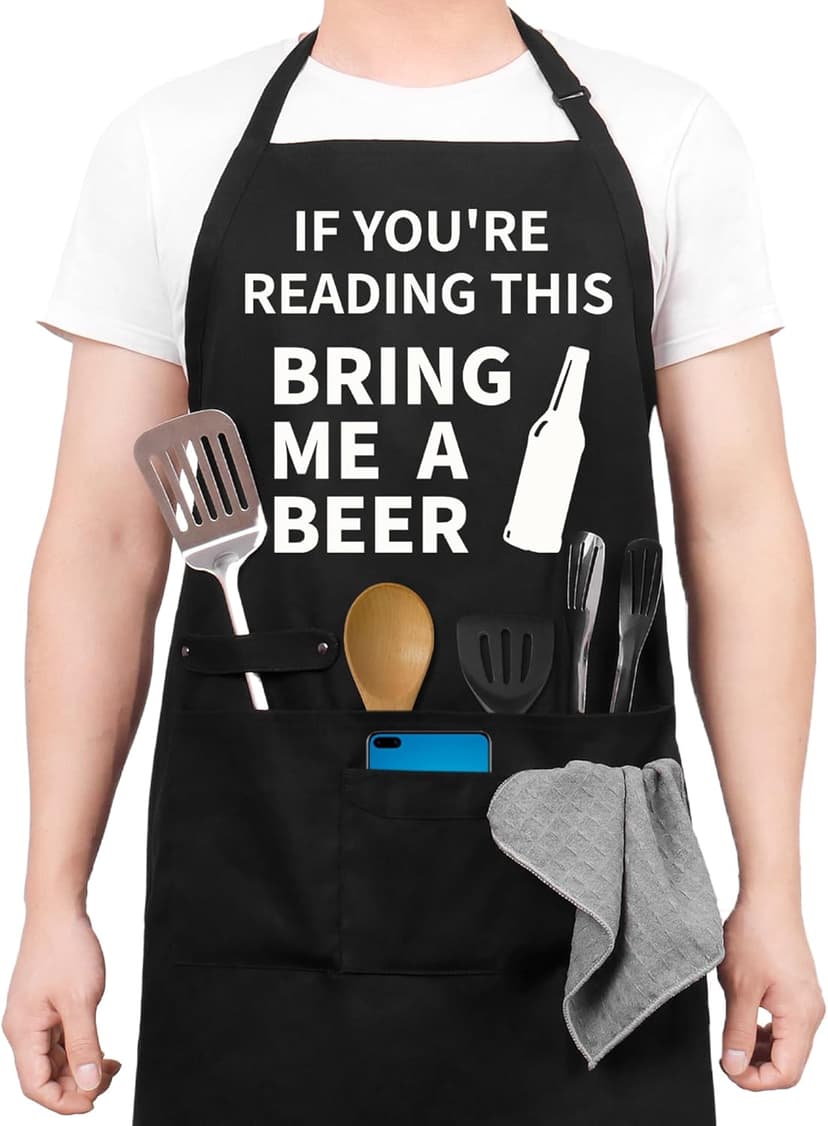 Funny Cooking Chef Apron with Pockets BBQ Kitchen Work Aprons Birthday Dad Creative Gifts