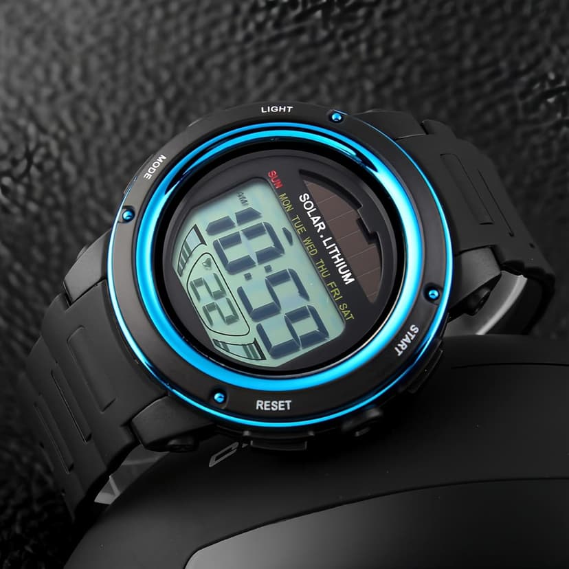 MASTOP Solar Watch Neutral LED Digital Watch Military Waterproof Sports Watch Black