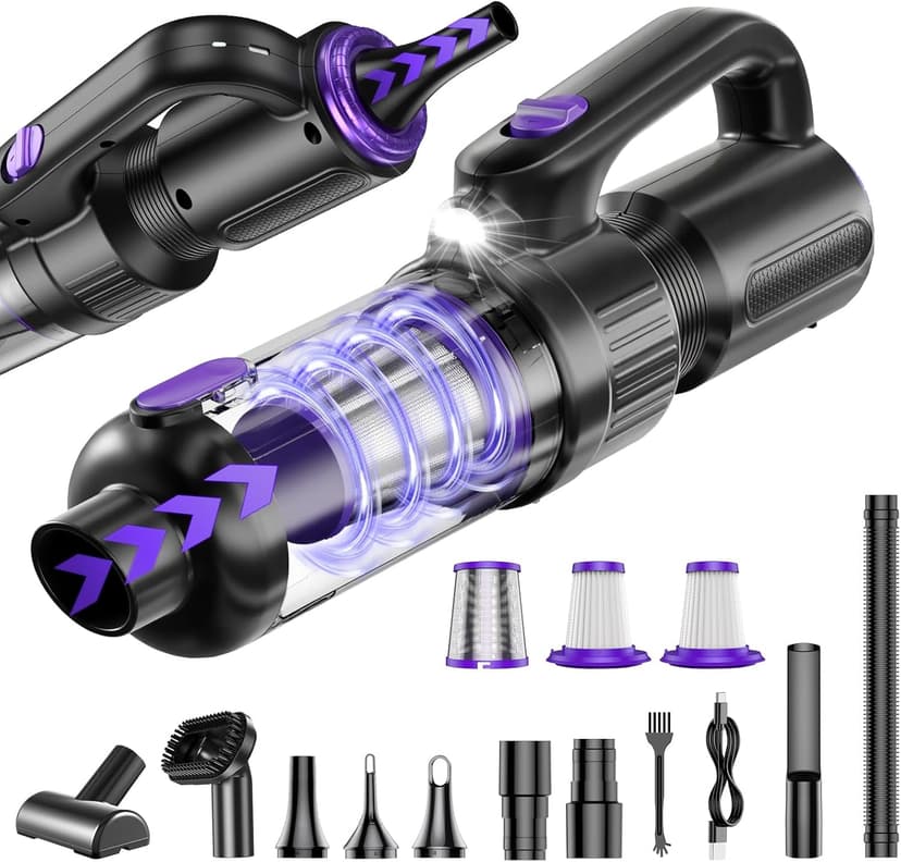 SWMRDN Car Vacuum Portable Cordless, 20000Pa Mini Vacuum Cleaner & Air Duster, 130W Brushless Motor Handheld Vacuum Cordless with LED Light, 7800mAh Battery, Multi-Nozzles for Car, Office, Home, Pet