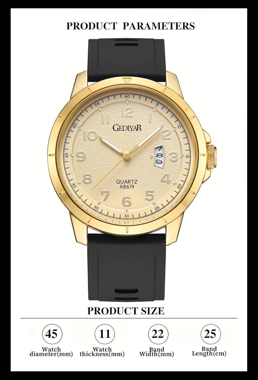 GEDIYAR Mens Quartz Analog Wrist Watches Calendar Date Waterproof Big Large Face Watch for Men Business Casual Dress Sports