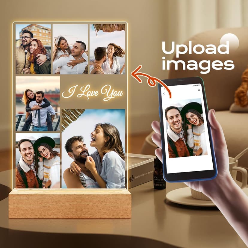 Personalized Anniversary Couple Gifts for Him & Her, Custom Picture Frames with Photo, Personalized Photo Frame with Night Light, Personalized Birthday Gifts for Women & Men