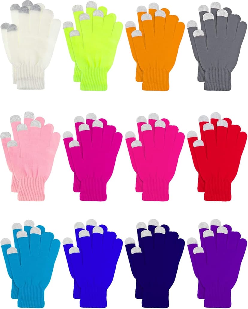 Pangda 12 Pairs Winter Touch Screen Gloves for Men Women Stretch Knitted Texting Gloves Warm Windproof Solid Color Mittens