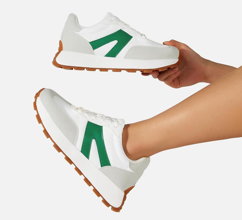 LUCKY STEP Women's Platform Fashion Sneakers Retro Classic Trainers Casual Lace-up Stylish Tennis Running Walking Shoes