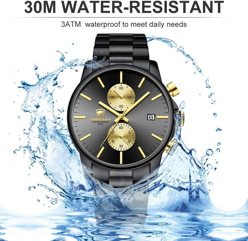 GOLDEN HOUR Fashion Business Mens Watches with Stainless Steel Waterproof Chronograph Quartz Watch for Men, Auto Date