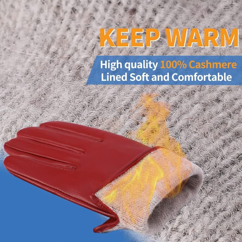 MGGMOKAY Womens Nappa Lambskin Leather Gloves Warm Cashmere Lined