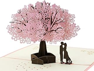 PENTA ANGEL Handmade Cherry Blossom Card Pop Up 3D Flower Card Romantic Love Letter Greeting Anniversary Wedding Valentine Birthday Gift Card Blank Stationery Paper Card for Her Him Husband Wife