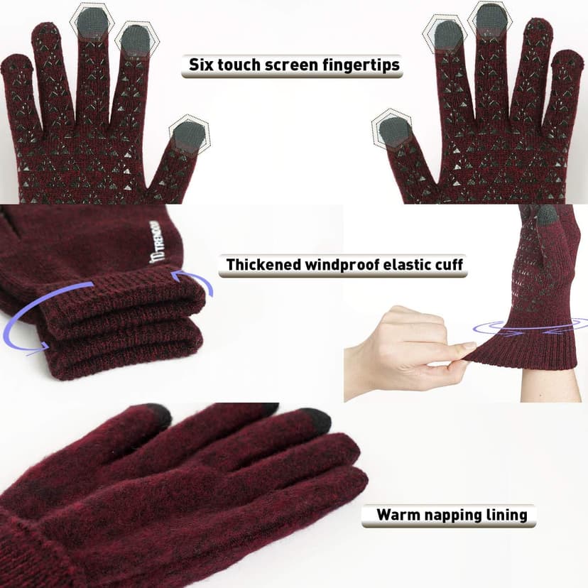 TRENDOUX Winter Gloves for Men Women - Upgraded Touch Screen Cold Weather Thermal Warm Knit Glove for Running Driving Hiking