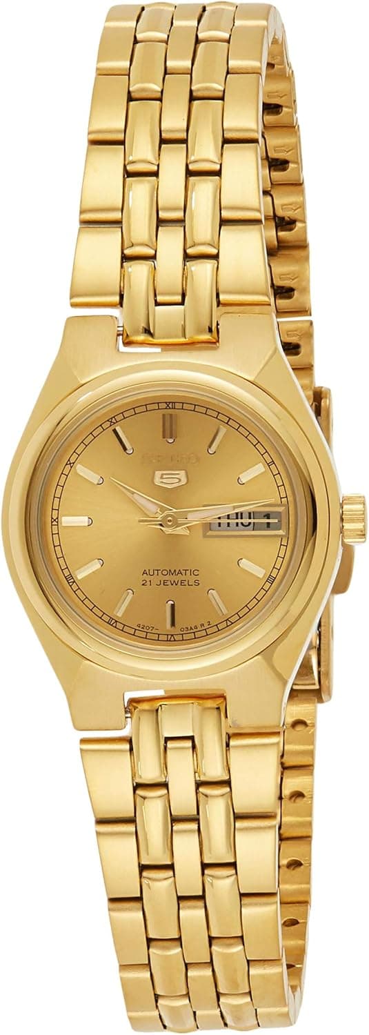 SEIKO Women's SYMA04 Seiko 5 Automatic Gold Dial Gold-Tone Stainless Steel Watch