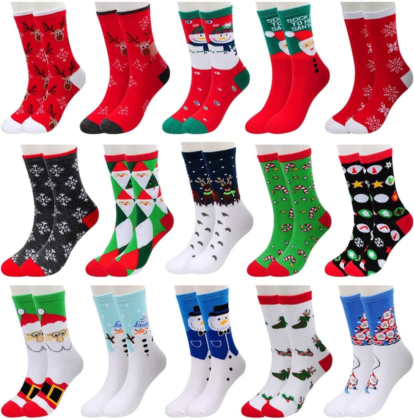 MarJunSep 15 Pairs Women's Christmas Socks Gifts for Women Adults Family Coworkers Cotton Holiday Socks Stocking Stuffers