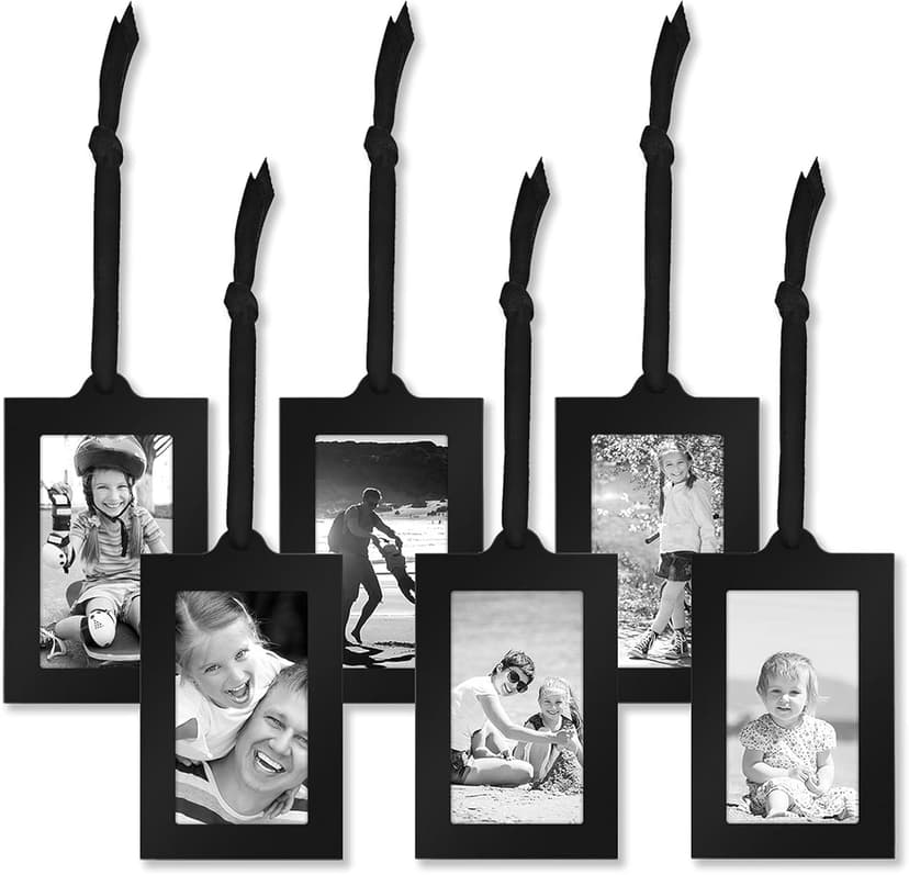 Americanflat Family Tree Picture Frame - Includes 6 Hanging 2x3 Picture Frames - Adjustable Ribbon Tassels - Ideal as Mother’s Day Gifts, Birthday Gifts, or Christmas Decor - Black and Bronze